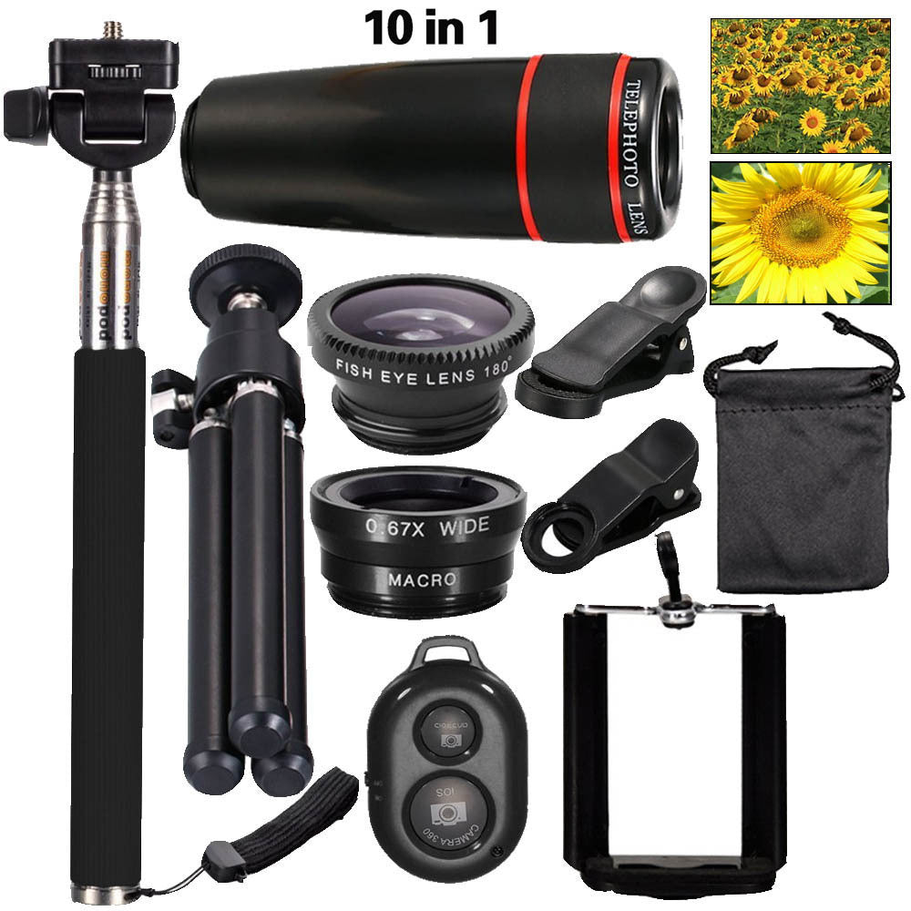 10 in 1 Phone Monopod Camera Lens Kit